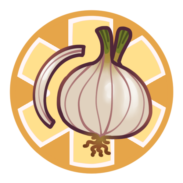 A yellow circle with a medical asterisk. Overlaid on it is a picture of a white onion and an onion slice.